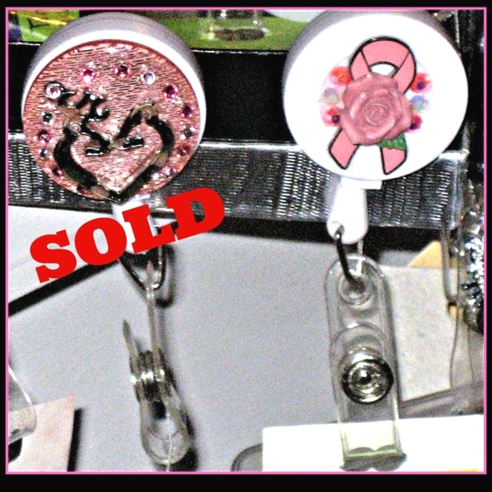 $9.00 SALE w/Purchase Pink Breast Cancer Awareness Ribbon ID Badge Holder - Picture 3 of 9